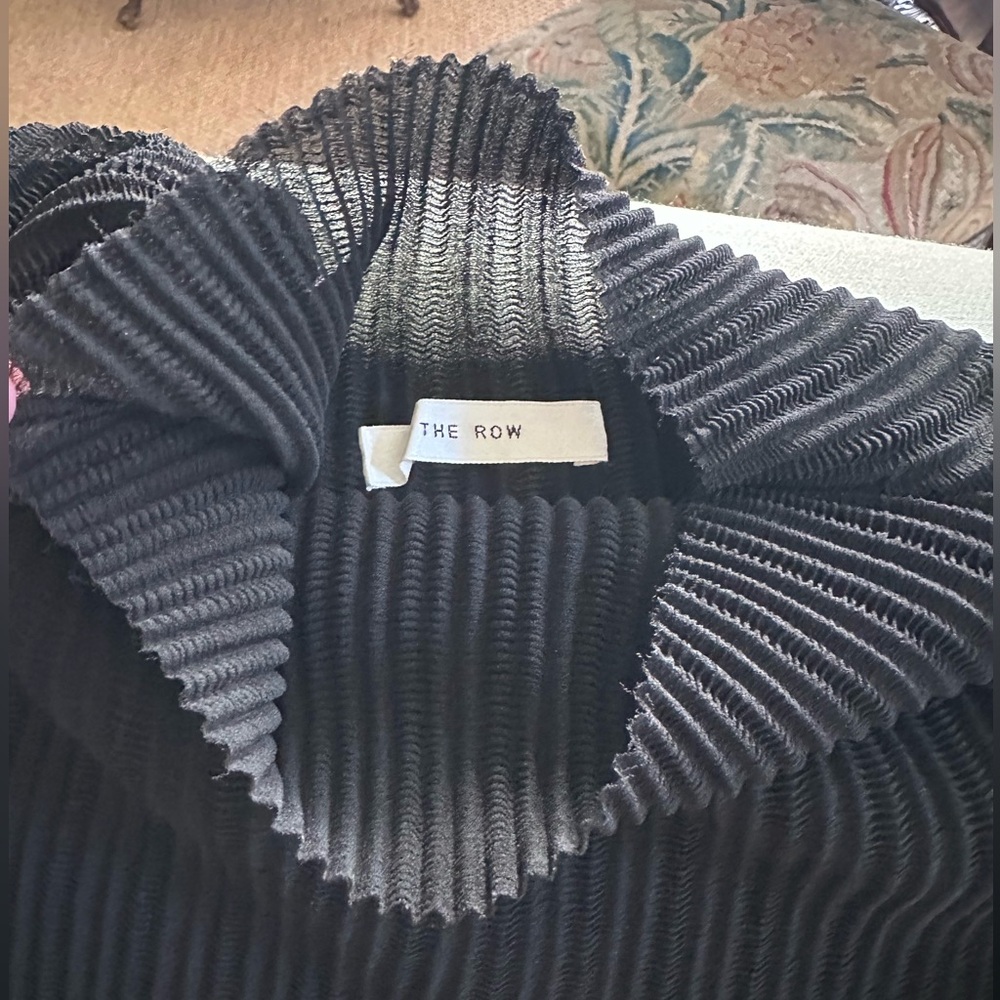 The Row Black Plisse Ribbed Knit Top